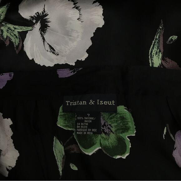 Tristan & Iseut Satin Black Maxi Skirt Purple White Rayon - Picture 5 of 6
